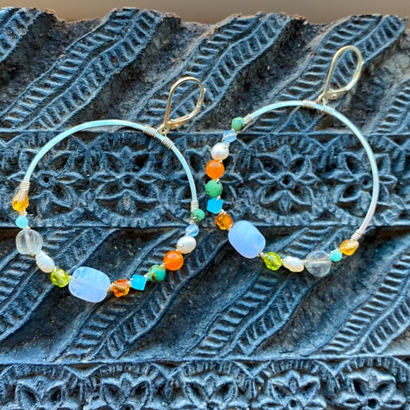 Sterling Silver & Colorful Gemstone Bead Wrap Earrings - Picture 1 of 8